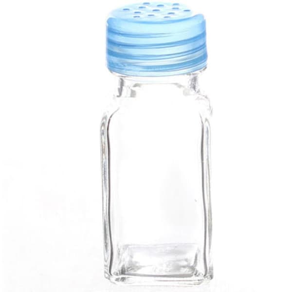 Glass container for spices, salt and pepper with colored lid