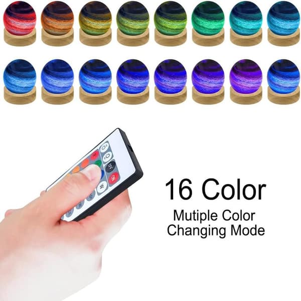 3D Planet Glaskugle Natlampe, Dæmpbar med 16 RGB Farver, USB Træbase (8cm) c-FA- c c Parent