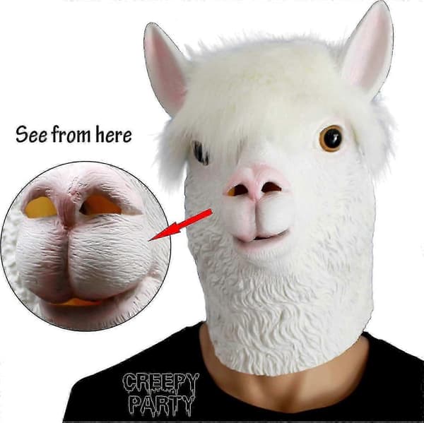 Latex Lama Maske Dyrehode Kostyme for Halloween og Temafester
