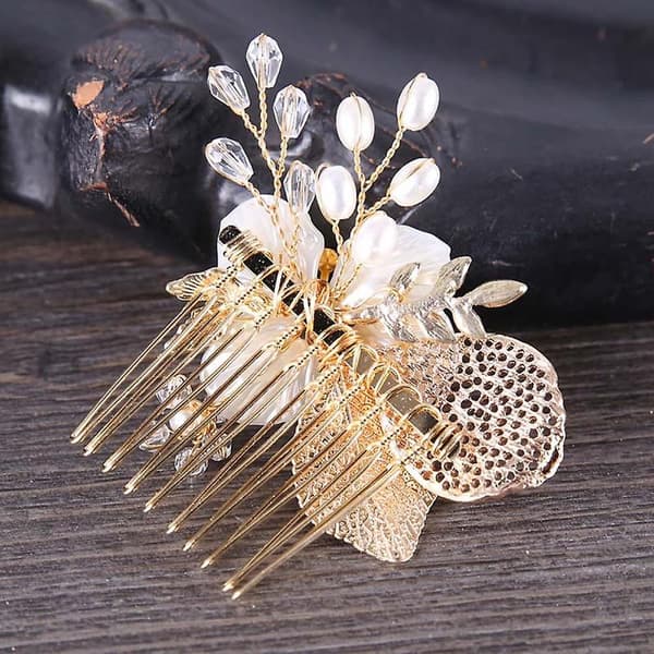 4 x Blomma Blad Strass Imitationspärla Bröllop Hårkam Brudhårstycke Accessoar
