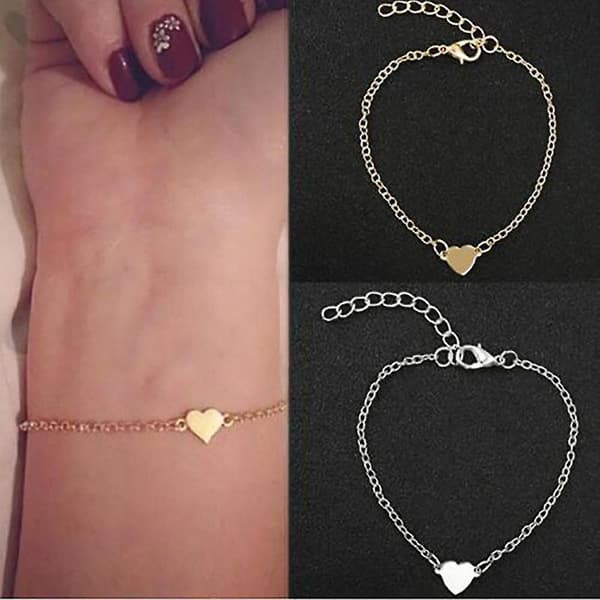 Minimalistisk armbånd med hjerteanheng for kvinner, smykker, Valentinsdagsgave SX Silver