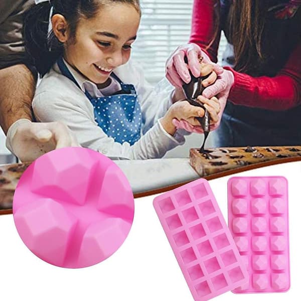 DIY Silikon 18 Diamant Sjokoladeform Bakeformer Isbiter Pudding Gelé Q Pink
