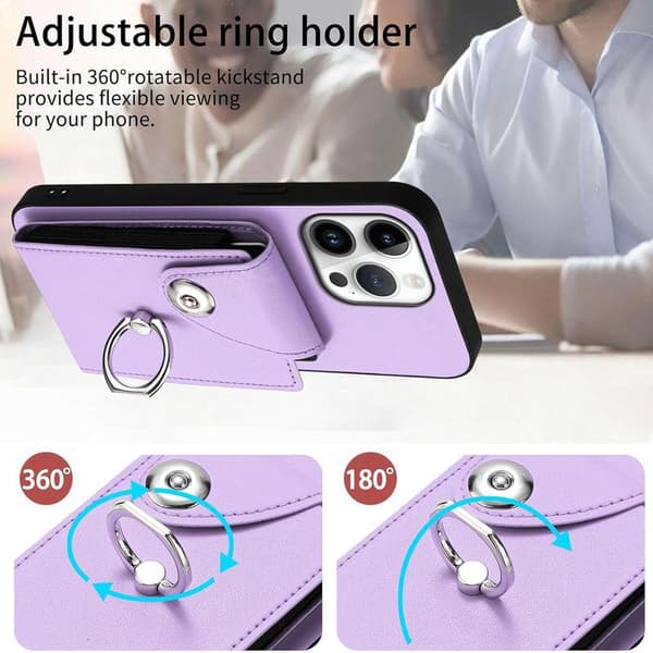 Kompatibelt iPhone 16 Pro Max Plånboksfodral med Kortfacksdesign 360° Rotationsringstativ Snäppknapp Stöttåligt Pro