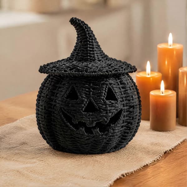 Jikaixiang Halloween Skummel Gresskar Oppbevaringsboks, Resin Jack-O-Lantern Telysholder, Hul Gresskar Borddekorasjon til Fest E