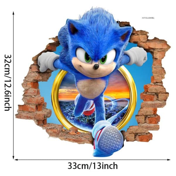 Sonic vægdekorationssticker, børns tegnede soveværelsesbaggrundsvæg