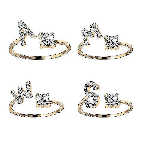 26 Bogstavsring Guld Metal Justerbar Åben Ring, Initial Navn Bogstavsring E E