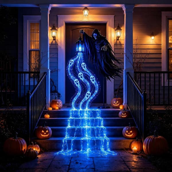 Spøkelseslys Halloween Innendørs Utendørs Dekor 3D Grim Reaper Battery