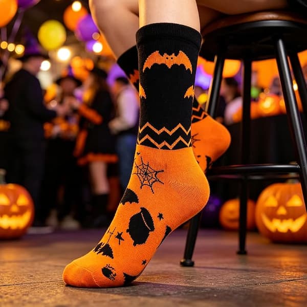 Kontrastfärgade Halloween-strumpor för kvinnor och män, fladdermus