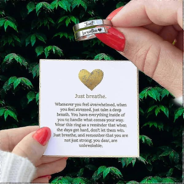 Just Breathe Ring til kvinder Justerbar hjertering Rustfrit stål Spiral Wrap Healing Ringe Inspirerende Hjerte Gave Smykker Sølv Silver