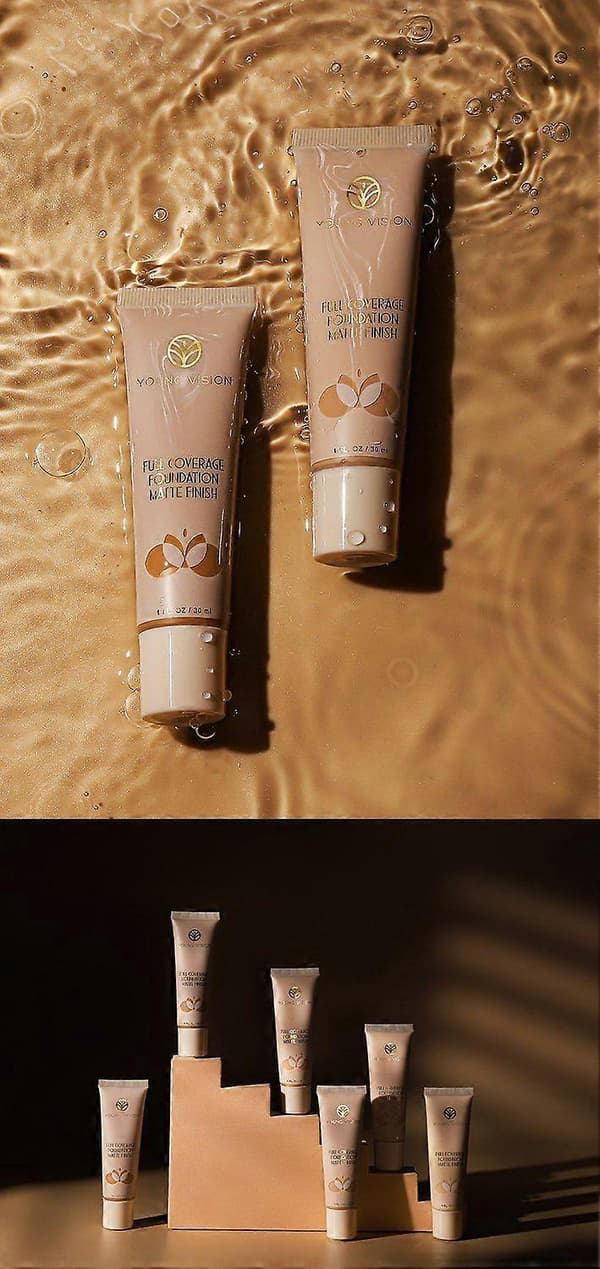 Young Vision Full Coverage Flydende Foundation, Mat Finish, 6 Nuancer, Vandfast, Til Alle Hudtoner, 30ml C6 C6