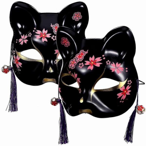 2 stk. sorte Kitsune dyre-halvmasker til kvindelige cosplayers, Halloween-kostume