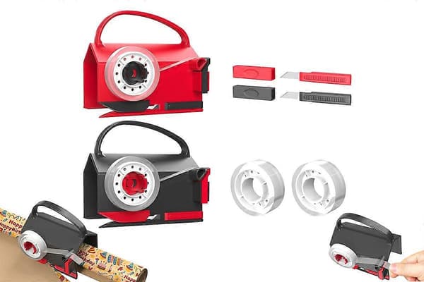 2-pack presentpappersskärare och tejpdispenser för dubbel användning för julklappsinslagning