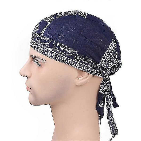 Bomulls Pirathatt Elastisk Justerbar Lue Menn Kvinner Utendørs Sport Bandana Sykkelhodeplagg Black 1PCS
