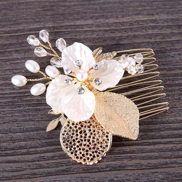 4 x Blomma Blad Strass Imitationspärla Bröllop Hårkam Brudhårstycke Accessoar