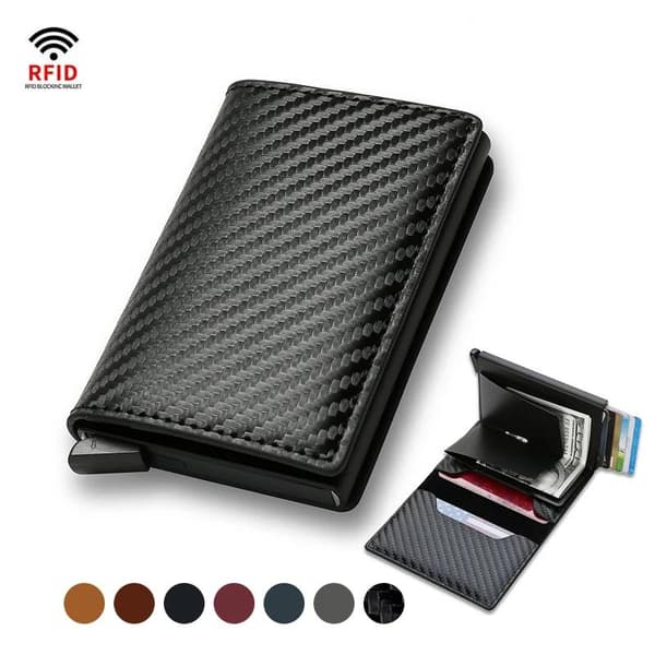 Kolfiber Kreditkortshållare Plånböcker Herr RFID Svart Magic Trifold Läder Smal Miniplånbok Liten Pengaväska Herrväskor Red