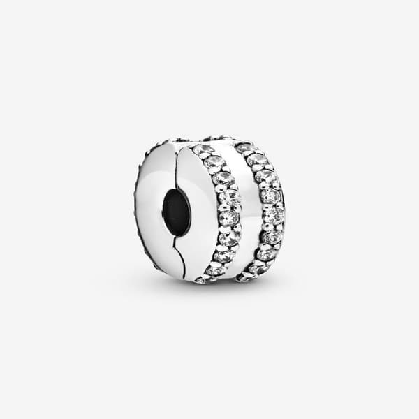 - Dobbelt Række Pavé Clip Charm - Sterlingsølv