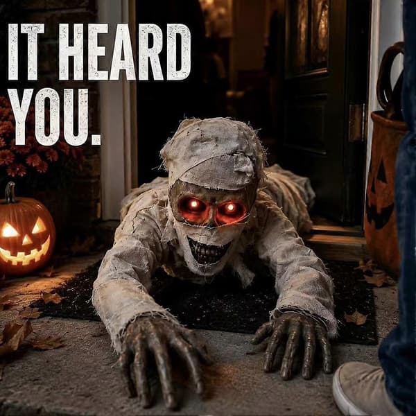 Halloween Krypende Mumie Glødende Øyne Stemmestyrt Elektrisk Lyd Animert Dekor Spøkelseshus