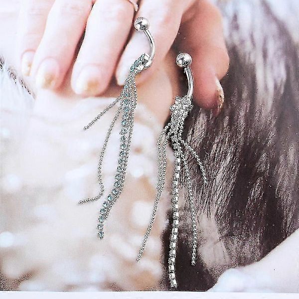 2 stk. kvastformede rhinstensdekorerede kvinders navle-piercing-studs