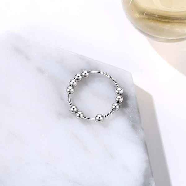 Antistressring med 10 roterbara pärlor koppar silver 20,5 mm