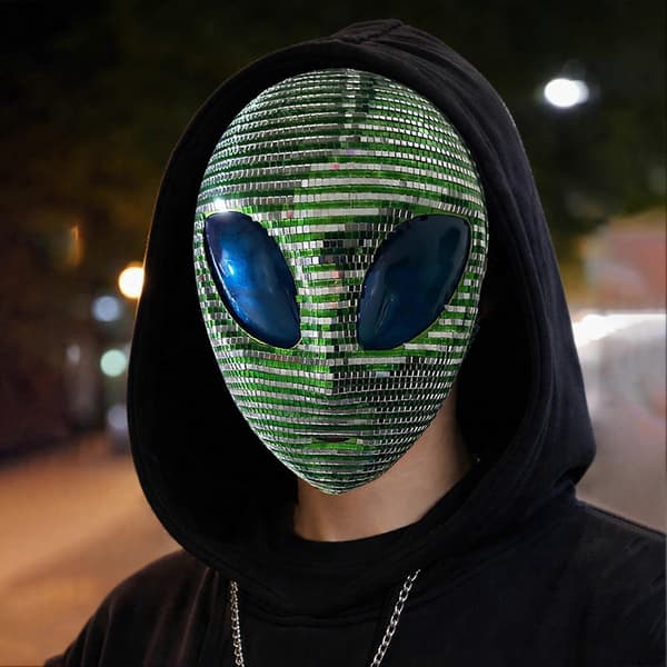 Halloween Alien-maske, glitrende diskotek-maske, glittermaske for voksne, tilbehør til Halloween-kostymefester