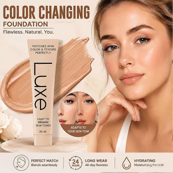Luxe farveskiftende foundation matcher hudfarve og tekstur perfekt 30ml Medium Medium