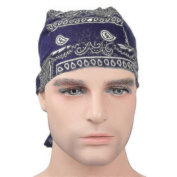 Bomulls Pirathatt Elastisk Justerbar Lue Menn Kvinner Utendørs Sport Bandana Sykkelhodeplagg Navy Blue 1PCS