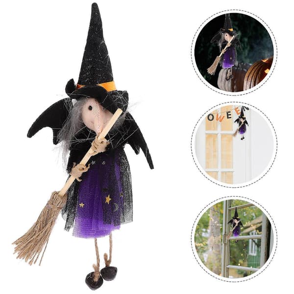 Hengende heksedukke-dekorasjon til Halloween, 5 stk. lilla festdekor