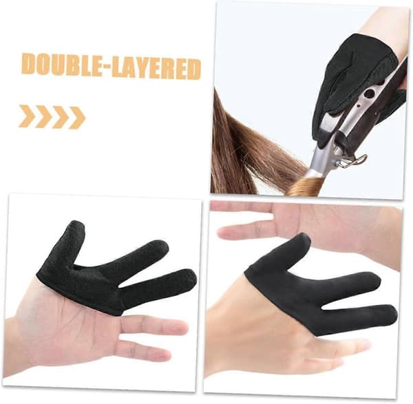 Varmebestandige handsker til hårstyling med trefingerdesign til krøllejern og glattejern