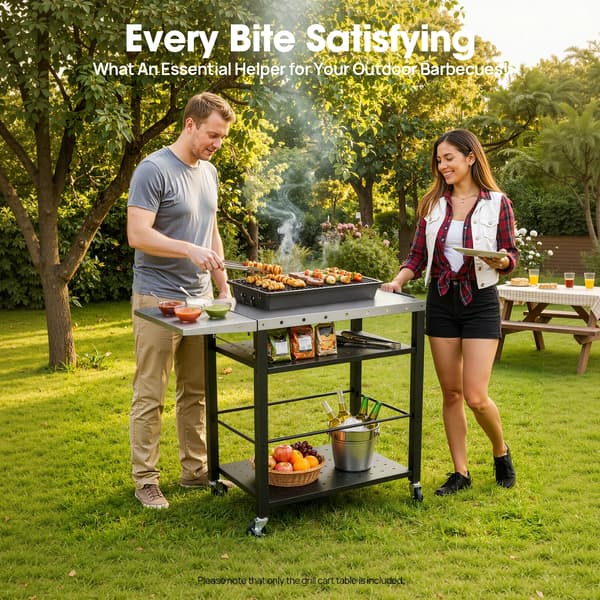 4-vånings utomhusgrillvagn, mobilt BBQ-förberedelsebord med hjul