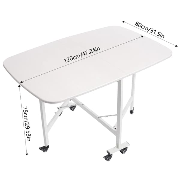 120*80*75cm Matbord, Fällbart Köksbord 6 Hjul Matbord Uppfällt/Halvfällt/Fällt Kraftfull Multifunktion Vit