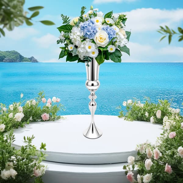 20x74Hcm Silver Vas Bröllopsblomställning för Hem eller Bröllop Modern Heminredningsprydnad