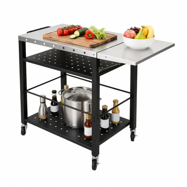 4-vånings utomhusgrillvagn, mobilt BBQ-förberedelsebord med hjul