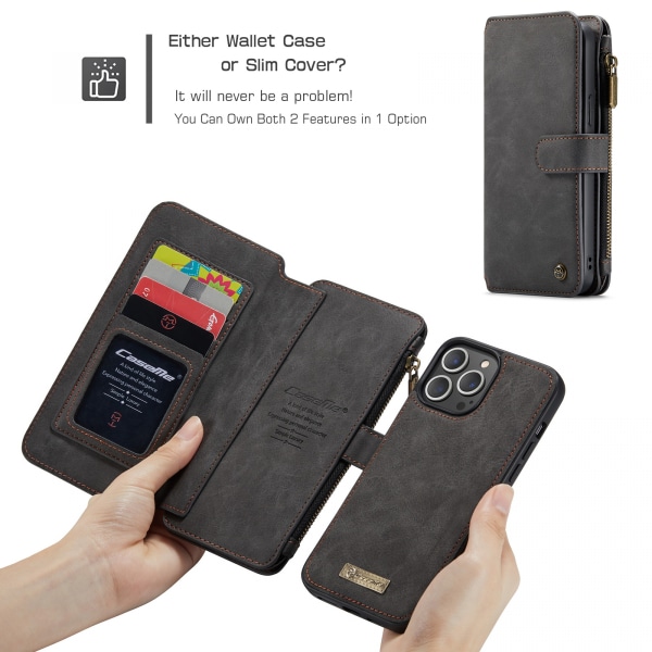CaseMe läderfodral med magnetskal, iPhone 13 Pro, svart svart