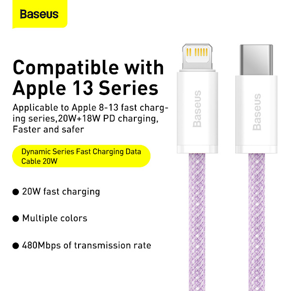 Baseus Dynamic USB-C till Lightning-kabel, 20W, 2m, lila lila