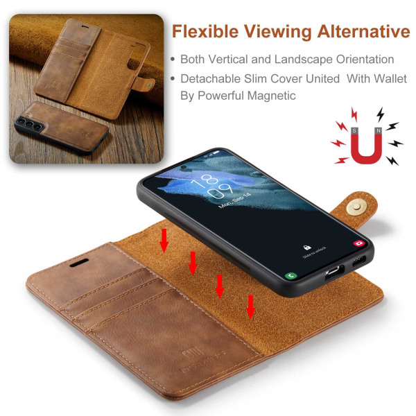 DG.MING Läderfodral med magnetskal, Samsung S22, brun brun