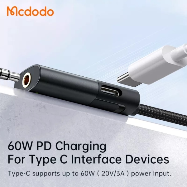 McDodo CA-1880 USB-C till USB-C+3.5mm-adapter, 120mm svart