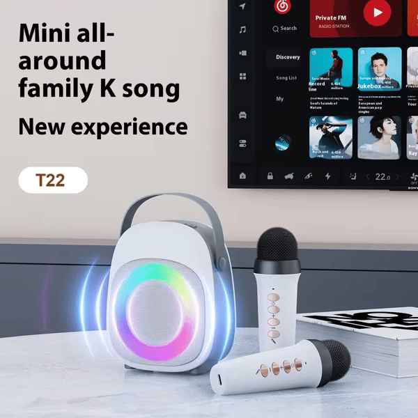T22 Plus Bluetooth-högtalare med 2 mikrofoner, BT5.0, 2000mAh