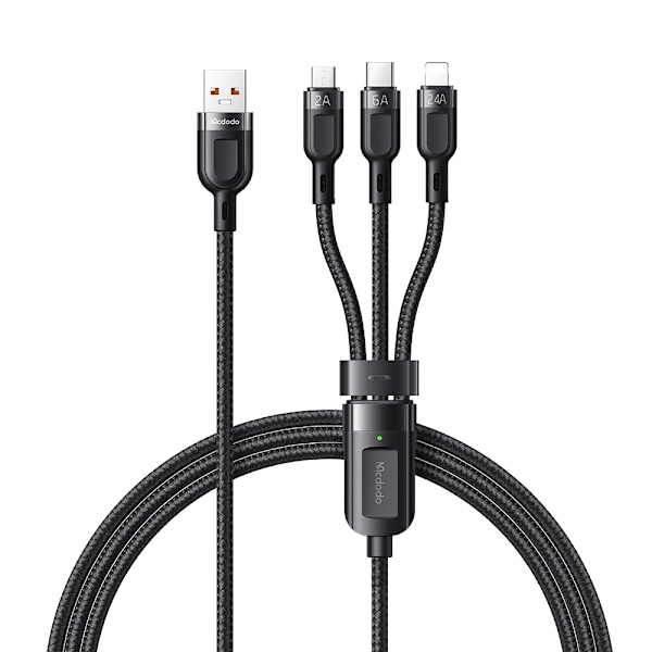 McDodo CA-0930 3-i-1 multikabel, snabbladdning, 6A, 1.2m, svart