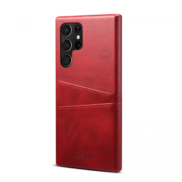 Läderskal med 2 kortplatser till Samsung S22 Ultra, röd röd