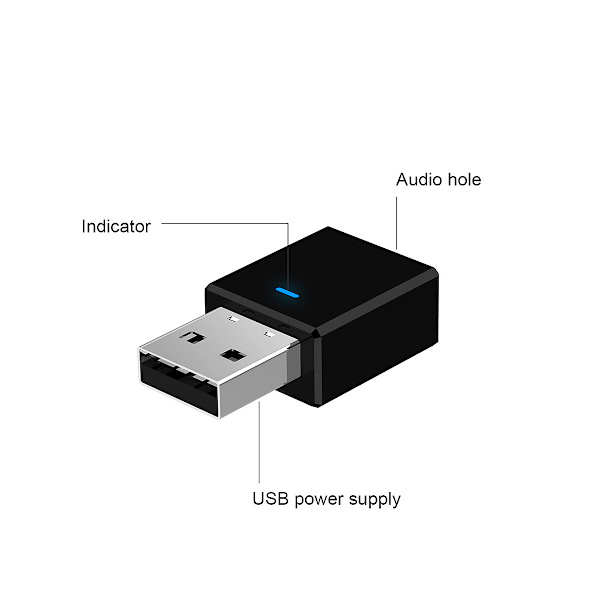 Bluetooth 5.0 Transmitter/Receiver adapter, AUX 3.5mm, svart