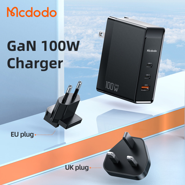 McDodo CH-8101 USB-C+USB GaN väggladdare 100W, EU, svart