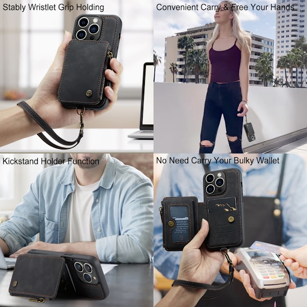 CaseMe C20 Series läderfodral till iPhone 14 Pro, svart svart
