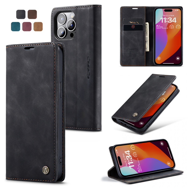 CaseMe plånboksfodral, iPhone 15 Pro, svart svart