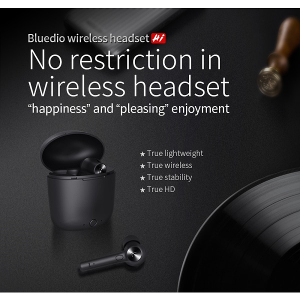 Bluedio Hi, trådlösa in-ear stereo hörlurar Bluetooth 5.0, sv... svart