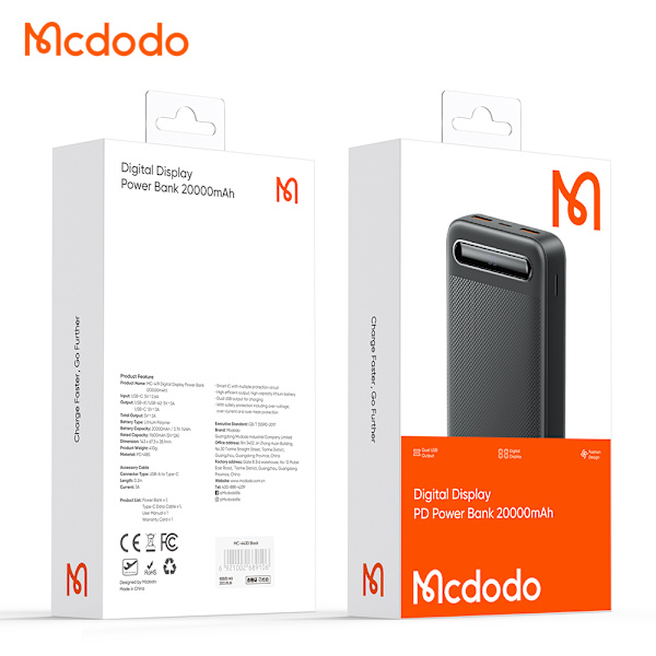 McDodo MC-4432 powerbank med display, 20.000mAh