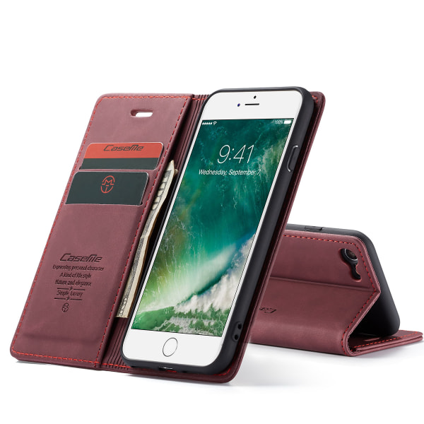 CaseMe plånboksfodral, iPhone 8, vinröd