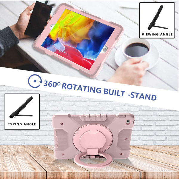 Barnfodral med roterbart ställ, iPad 10.2 (2019-2021), rosa rosa