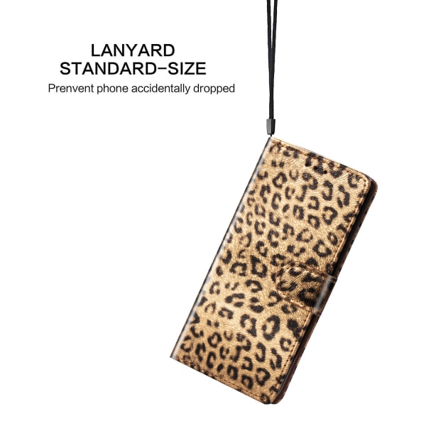 Leopard läderfodral med ställ/kortplats, iPhone 12 Pro Max, g...