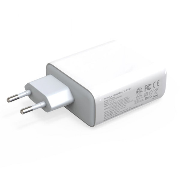 Väggladdare med GaN-teknik, 2xUSC-C + 1xUSB 3.0 QC, kabel, 100W