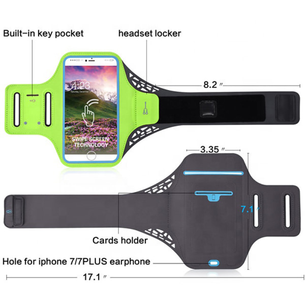 Universellt Sportarmband till smartphones, 4.7-5.0 tum, svart svart